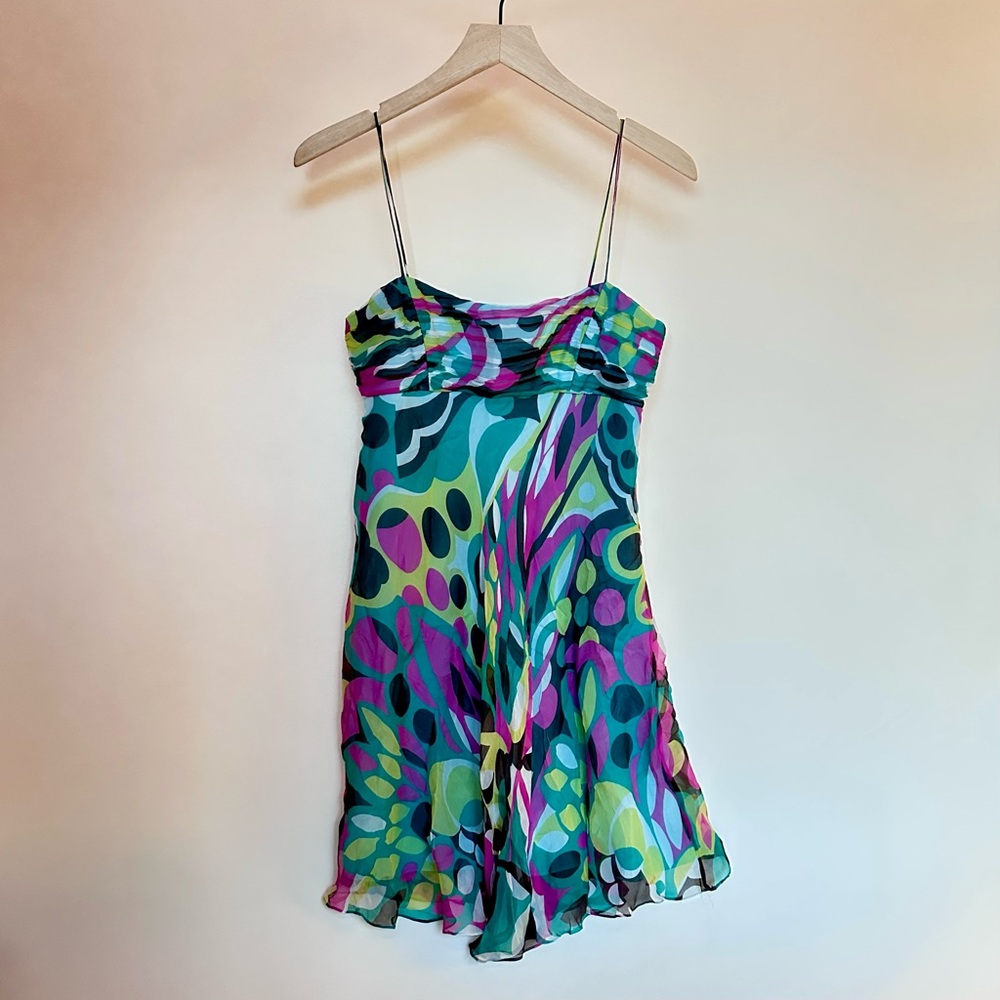 Milly of New York Multicolor Silk Spaghetti Strap Empire Waist Dress Size XS